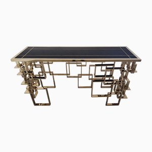 Doppelseitige Konsole aus Chrom & Vergoldetem Stahl mit schwarzer Muranoglasplatte, 1990er