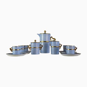 Antonia Campi Tea Service for Six in Porcelain and Gold by Laveno, 1950s, Set of 9