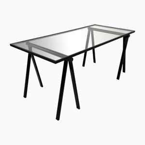 Trestle Desk in Steel and Glass by Rodney Kinsman for Bieffeplast, 1980s