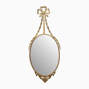 Oval Wall Mirror with Brass Frame and Ribbon, Italy, 1960s