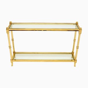 Vintage Spanish Brass and Glass Console Table by Valenti, 1970