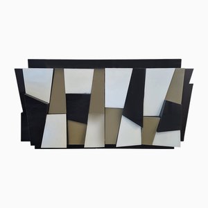 2-Türiges Sideboard aus Schwarz lackiertem Holz & Glastüren, 1980er