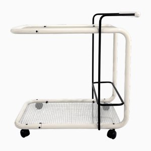 Chariot de Service Postmoderne Blanc avec Motif Quaderna, 1980s