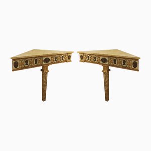 Consolas neoclásicas de mármol y madera Luis XVI, Italia, siglo XVIII. Juego de 2