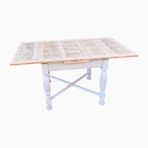 Mesa de comedor de cocina de roble pintado y tablero decapado, años 50