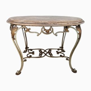 Wrought Iron and Marble Coffee Table