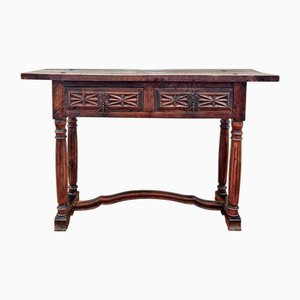 Castilian Console Table with 2 Carved Drawers, 1940s