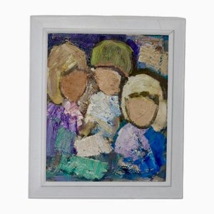 Gösta Falck, Familie, 1960, Großes Ölgemälde, Gerahmt