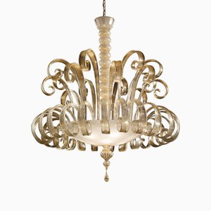 Venetian White and Gold Murano Style Glass Chandelier from Simoeng