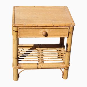 Bamboo Bedside Table with Drawer, Italy, 1950s