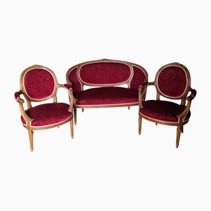 Set of Basket Bench and Armchairs, 1950s, Set of 3