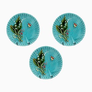 Assiettes Art Nouveau Antiques en Majolique Vert Clair de SMF Schramberg, 1920s, Set de 3