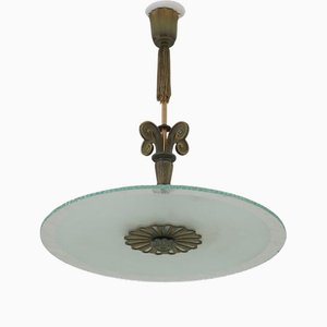 Lampadario Art Déco in vetro e ottone patinato, Svezia, anni '40