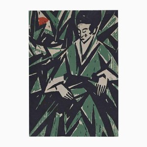 Otto Lange, Woman in Green, Woodcut, 1916