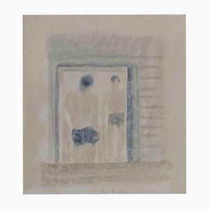 Alfredo Furiga, Man in Mirror, Pastel & Watercolor, Early 20th Century