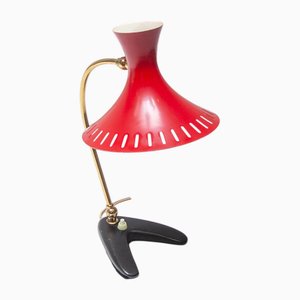 Mid-Century Moderne Schreibtischlampe mit Rotem Schirm, Stilux Milano zugeschrieben, 1950er