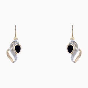 Modern 18 Karat Yellow Gold Lever Back Earrings with Sapphire, Set of 2