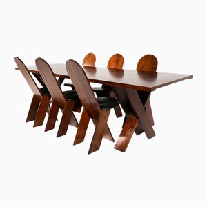 Mid-Century Modern Dining Set by Marco Zanuzo for Poggi, 1970s, Set of 7
