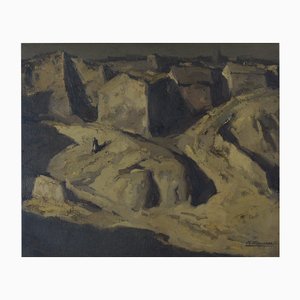 Miguel Ángel Echauri, Paesaggio di villaggio con figura, Olio su tela