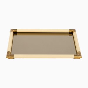 Mid-Century Brass and Mirror Serving Tray attributed to Tommaso Barbi, Italy, 1970s