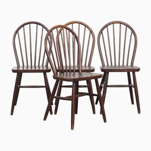 Vintage Wooden Bar Windsor Chairs, 1970s, Set of 4