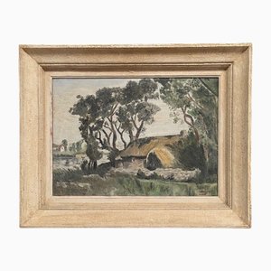 C. Bonno, Landscape with Basket, 1949, Oil on Canvas, Framed