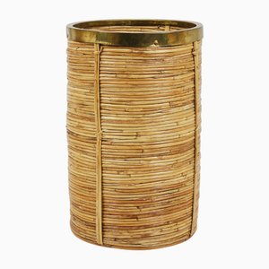 Bamboo & Brass Paper Basket Umbrella Stand, Italy, 1970s
