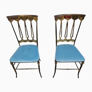 Chiavari Beistellstühle aus Messing mit babyblauen Plüschsitzen, 1950er