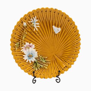 Antique Art Nouveau Yellow Majolica Marguerite Plate from SMF Schramberg, 1920s