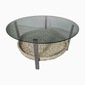 Table Basse Space Age avec Plateau Rond en Verre Fumé, 1970s