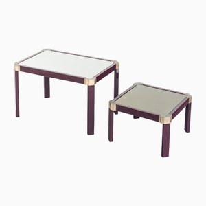 Vintage Regency Style Nesting Tables in Lacquered Metal and Mirror Glass, France, 1970s, Set of 2