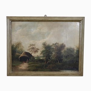 English Landscape, Oil Painting on Canvas, Late 19th Century, Framed