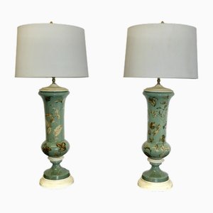 Reverse Painted Tall Baluster Vase Lamps, 1890s, Set of 2