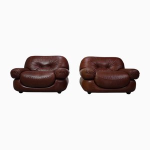 Set of Sapporo Armchairs in Leather by Mobil Girgi, Italy, 1970s