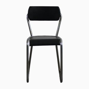 Sedia da ufficio Mid-Century moderna in metallo e pelle nera di Gio Ponti, anni '30