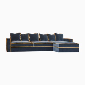 Rafaella Chaise Sofa aus Samt in Dunkelblau & Gelb von Biosofa