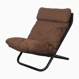Marcello Cuneo High Backrest Cross Chair in Steel and Brown Fabric from Arflex, 1970s