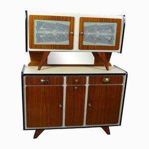 Mid-Century Modern Kitchen Cupboard Angled Shape in Wood and Veneer, 1950s