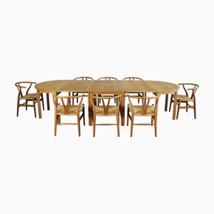 Dining Table and CH24 Chairs by Hans J. Wegner for Carl Hansen & Søn, Set of 9