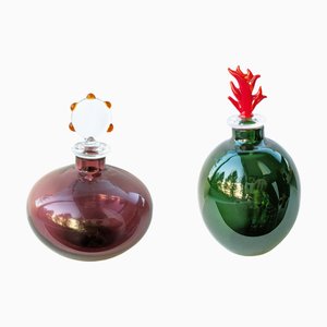 Lila & Grüne Murano Glas Flasks von Venini, 1980er, 2er Set