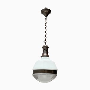 Arts & Crafts Patinated Brass Pendant Lamp with Original Shades, 1900s