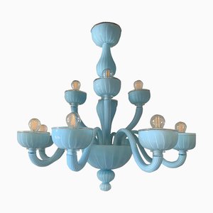 Matte Light-Blue Murano Style Glass Chandelier from Simoeng