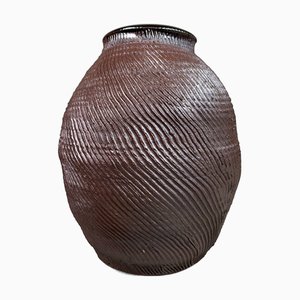 Vintage Anagama Spiral Ikebana Japanese Flower Vase, 1970s