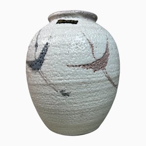 Kikyoya Shino Ware Ikebana Flower Vase with Cranes, Japan, 1970s