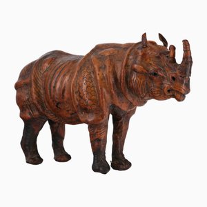 Vintage Leather Covered Model Sculpture of Rhino, 1920s