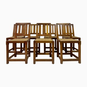Arts and Crafts Oak Dining Chairs, 1890s, Set of 7