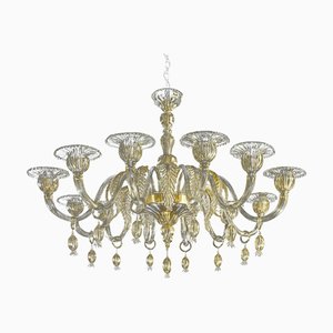 Lámpara de araña veneciana de cristal estilo Murano dorado con hojas de Simoeng