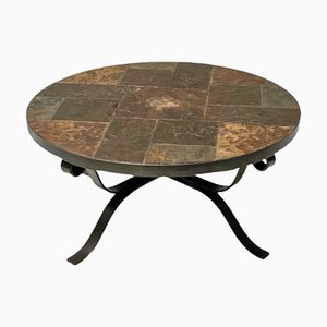 Brutalist Wrought Iron and Slate Coffee or Cocktail Table, 1970s