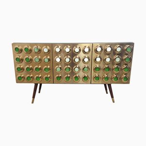 Three-Door Sideboard in Brass and Glass, 1980s