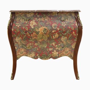 Schwedische Vintage Rokoko Kommode mit roten Marmorplatten & Messingdetails, 1950er